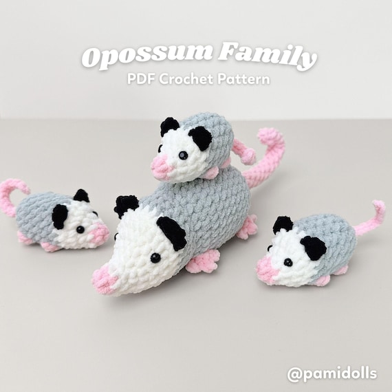 No-Sew Opossum Family Crochet Pattern, Amigurumi PDF (Digital Download)