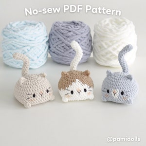 Lot de 3 en 1 sans couture Cat Bun Cat Loaf Amigurumi Crochet Pattern Bundle, fichiers PDF numériques en anglais Deutsch Français Español Português