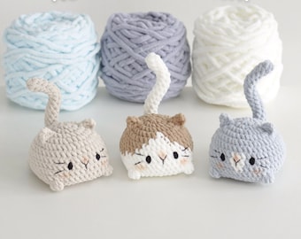縫わない 3in1 かわいい猫のあみぐるみかぎ針編みパターン