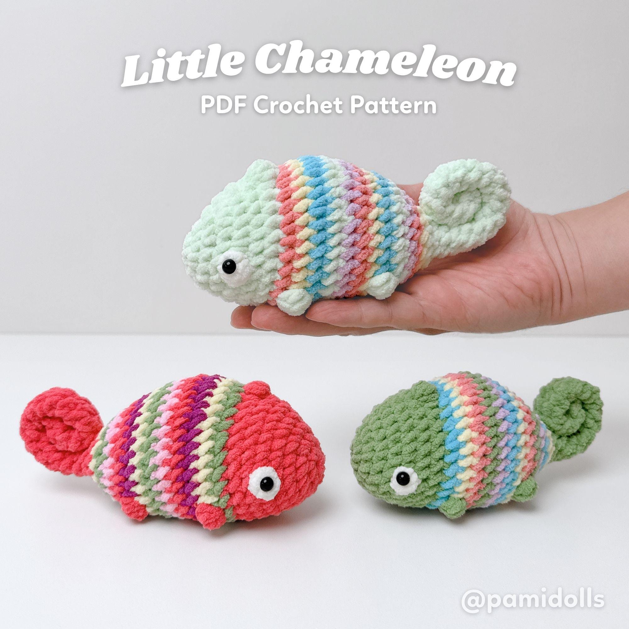 No-sew Little Chameleon Amigurumi Crochet Pattern, Digital PDF files in English Deutsch Français Español Português