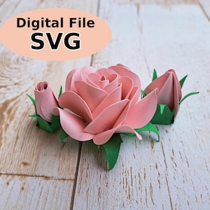 Mini Roses with leaves, Paper Flower svg, 3D Paper Flowers svg, Paper Rose svg, Rose Svg, Flower svg, Mini Rose Template for DIY Crafting