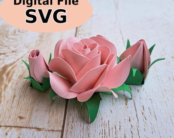 Plantilla SVG de mini rosa de papel: Flores para manualidades DIY (Descarga digital)