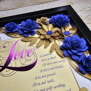 Paper Flowers for Shadow Box - Handmade 3D Floral Decorations - Wedding, Home Decor, DIY Crafts, cardstock flowers, Blue and Gold Flowers
