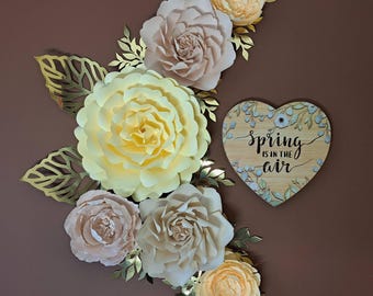 Paper Flower Nursery Wall Decor: Roses, Peonies & Gold Leaves