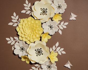 Set de flores de papel con rosas amarillas y rosas: Decoración de pared para habitación infantil