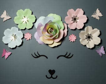 Set de animales y flores de papel encantados: Decoración de pared para habitación infantil