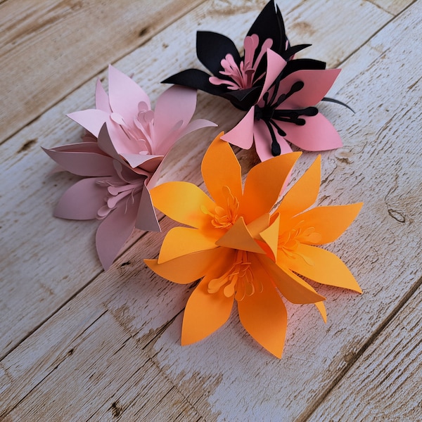 Lily paper flower template, paper flowers for DIY projects, Handmade lily, DIY paper lily , SVG  lily, paper petals , home decor, 3D lily