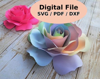 Plantilla SVG de rosa de papel n.° 4: Flor 3D DIY (descarga digital)