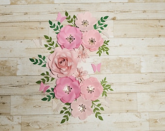 Pink Roses Paper Flowers Set | Nursery Paper Flower Wall Decor | Wall Flowers Decor | Baby Girl Nursery Flowers