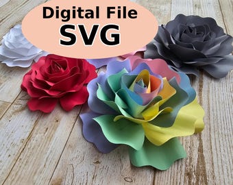 Plantilla SVG de rosa de papel n.° 6: Flor 3D DIY (descarga digital)