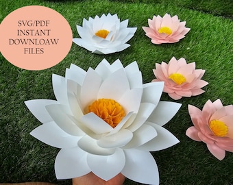 Plantilla de loto de papel 3D: SVG/PDF floral DIY (descarga digital)