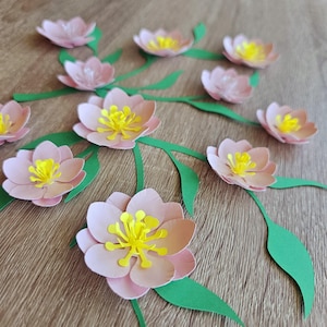 Paper Cherry blossom templates with leaves Svg, Sakura flowers SVG, Paper Flowers svg, Cherry blossom flowers PDF, DIY Cherry blossom Sakura