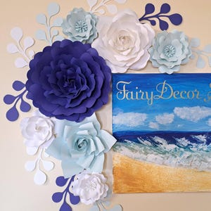 Blue & White Paper Flower Set: Nursery Wall Decor