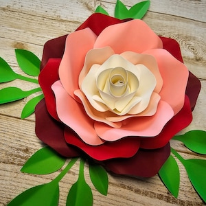 Paper Rose#20 Templates with Leaves, Rose Svg, Paper Flower DXF, Printable file PDF, 3D Paper Flowers svg, Diy rose Svg