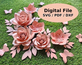 SVG/PDF 3 Sizes Paper Flower Rose Template, Rose Bundle, DXF file, Wall decor, Svg Rose Template, Wedding Decor, Party Decor, Diy rose