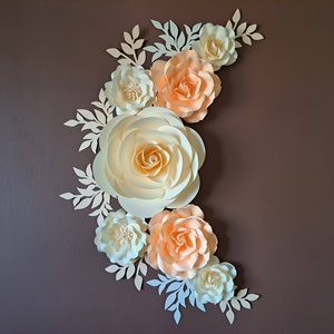 Set di fiori di carta con rose color pesca/Decorazione da parete con fiori di carta per la scuola materna/Decorazione con fiori da parete/Fiori della scuola materna per bambina