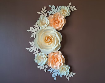 Peach color Roses Paper Flowers Set | Nursery Paper Flower Wall Decor | Wall Flowers Decor | Baby Girl Nursery Flowers