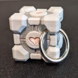 Companion Cube Color Accurate 3D Printed Keychain, New V2 With Key Ring ...