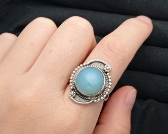Blue Chalcedony cocktail ring, blue chalcedony cocktail sterling silver Ring, vintage handmade ring size 7.5