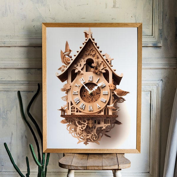 Ethereal Symphony: Intricate Abstract Cuckoo Clock Digital Download, Cuckoo Clock, Digital Clock, Clock Gift, Clock Lover's Gift
