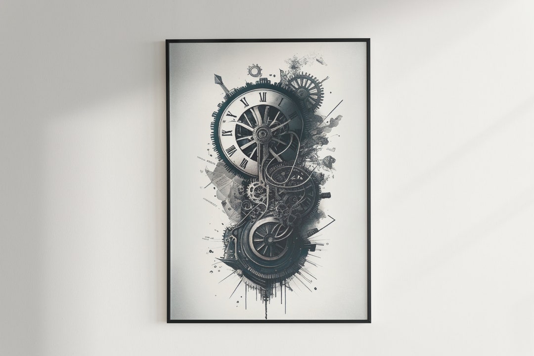 Mechanical Symphony Clock Digital Download Abstract Gears Wall Art
