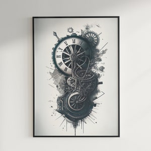 Mechanical Symphony Clock Digital Download - Abstract Gears Wall Art, Mechanical Clock, Gears, Clock Gift, Abstract Gift