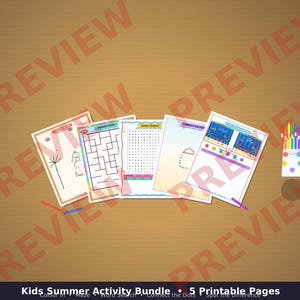 Kids Summer Activity Bundle Printable | Colouring Page Maze Word Search Connect Dots Spot Difference Digital Download