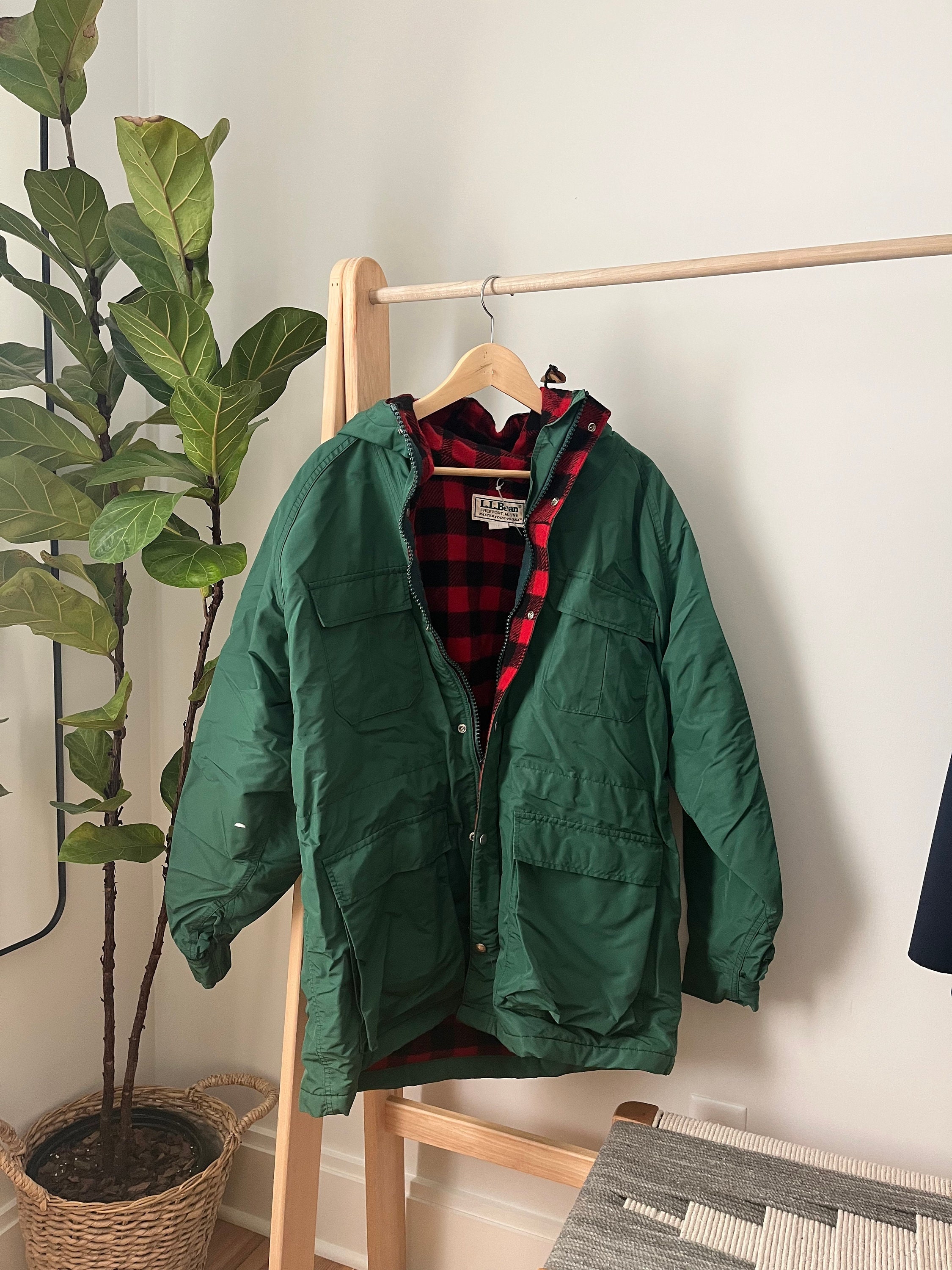 Vintage Llbean Baxter State Parka Wool Plaid Lined Cozy Coat Black