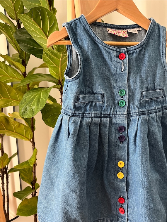 Vintage denim chambray toddler dress rainbow blue 