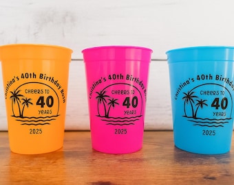 Custom 40th Birthday Tumblers: Tropical Beach Party Favors