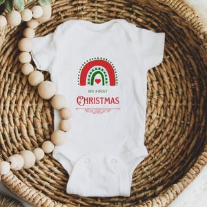 My First Christmas Baby Onesie: Rainbow Holiday Bodysuit