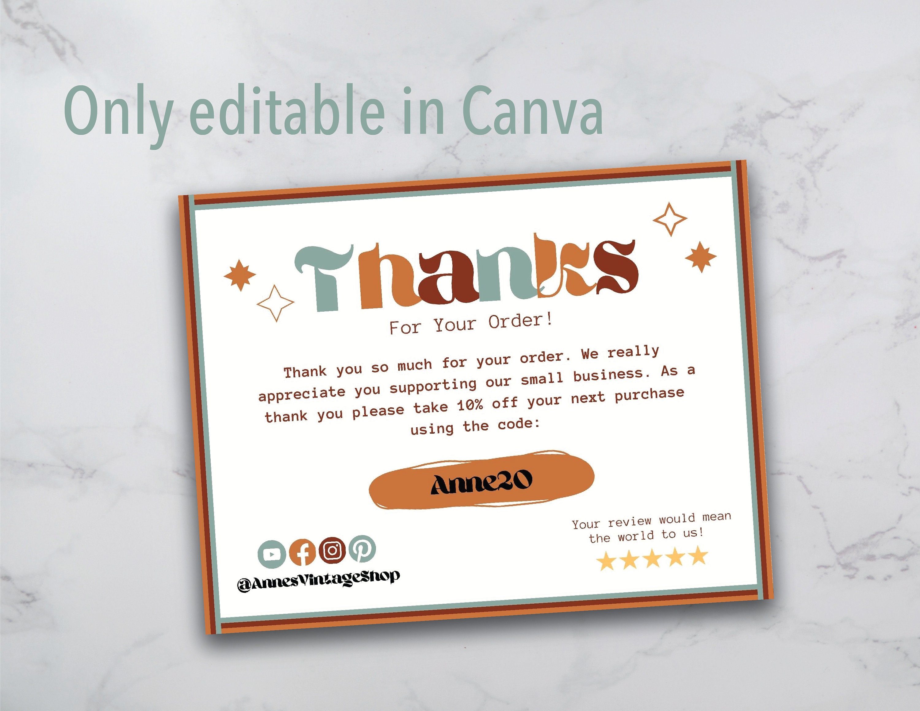 Thank You Card Template for Small Business, Canva Vintage Thank You ...