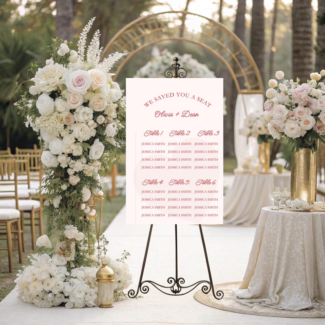 Editable Wedding Seating Chart Sign Template | Romantic Blush Canva ...