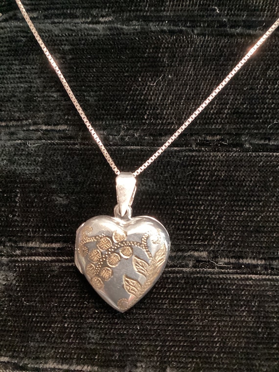 Sterling Silver Heart Locket Engraved Florals Pend