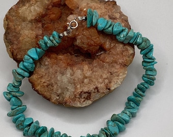 Chunky Natural Turquoise Beaded Bracelet Sterling Silver Old Store Stock