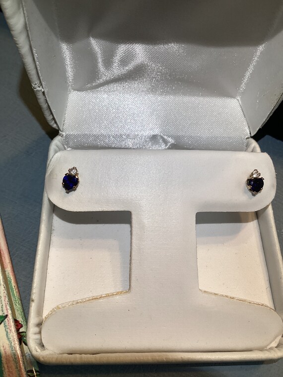 10k Yellow Gold Blue Sapphire & Diamond Earrings - image 1