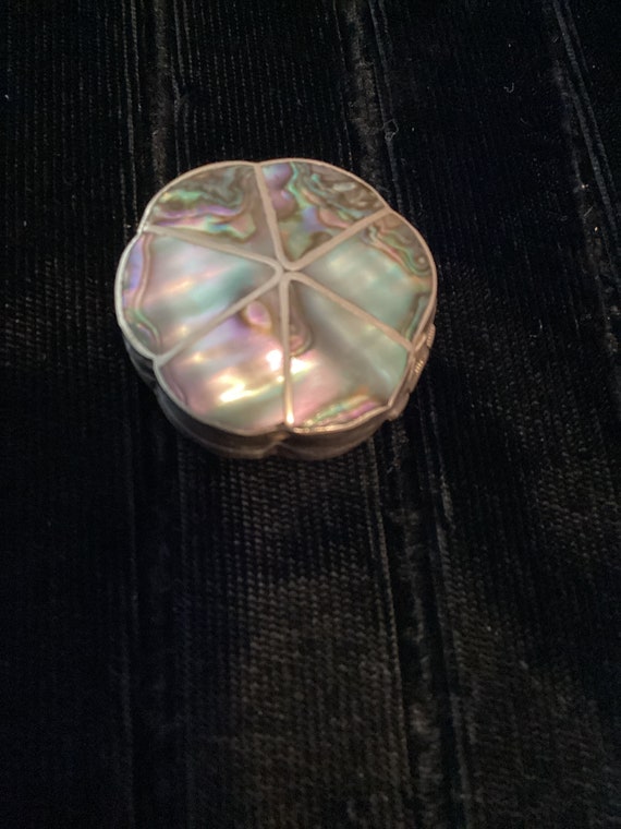 Vintage Sterling Silver Abalone Pill Box Mexico