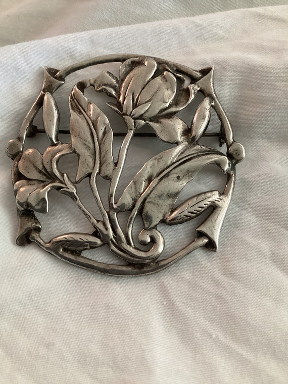 Superb Antique Cala Lily Brooch / Pin Sterling Si… - image 1