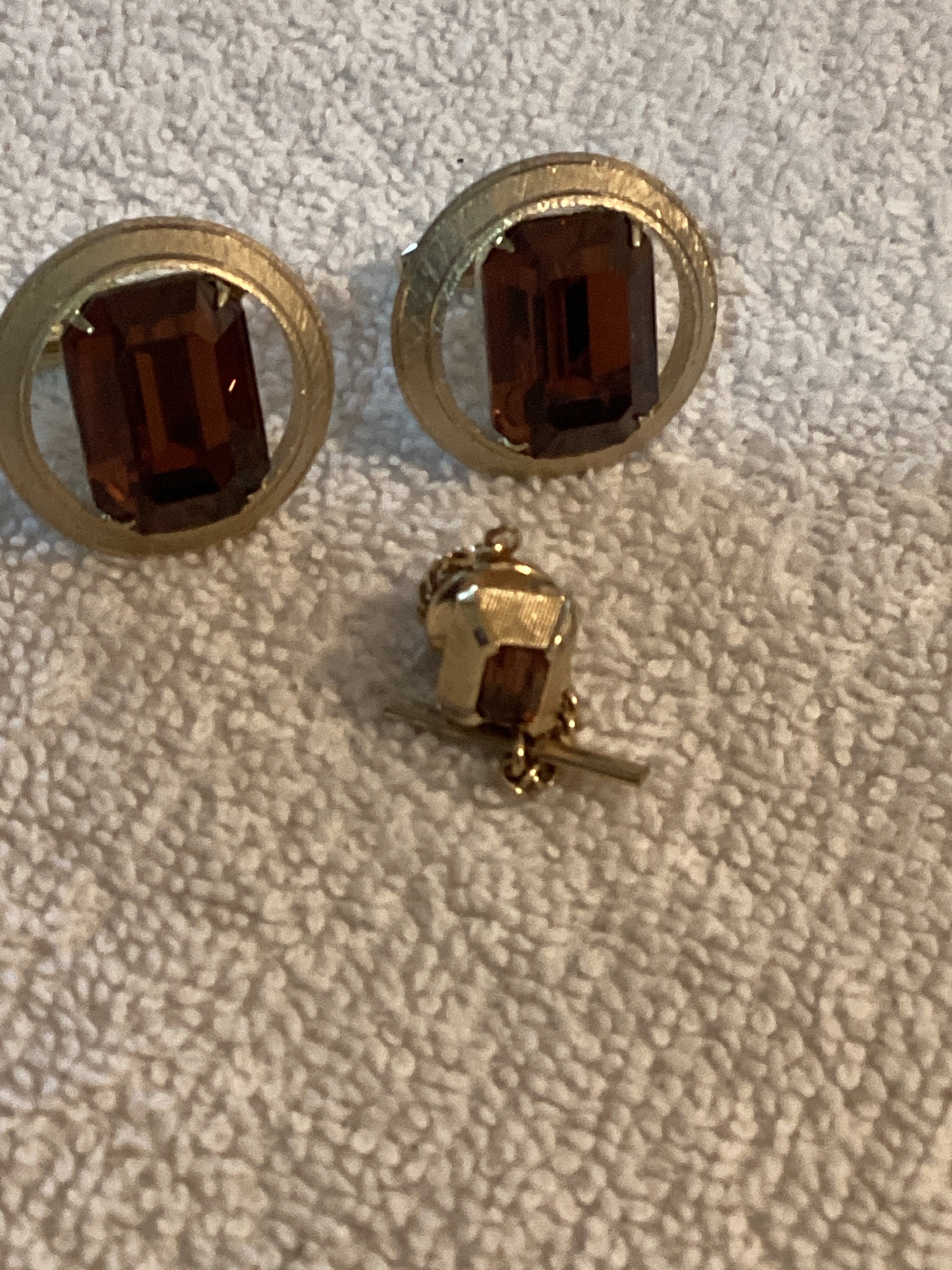 Mens Vintage Dante Cuff Links and Tie Tack Pin Set Design 1970s Smoky Amber Glass Etsy