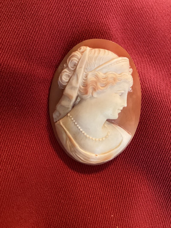 Antique Victorian Carved Shell Cameo: Woman with … - image 3