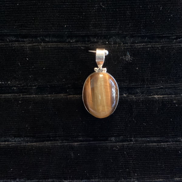 Sterling Silver Large Oval Tiger Eye Pendant