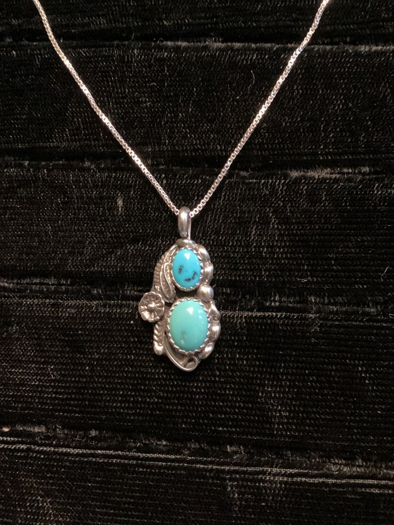 Navajo Turquoise Sterling Silver  Pendant on Sterl