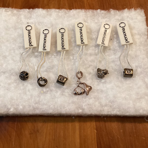 Vintage Persona New with tags lot of (6) European Charm Sterling Silver Cow~  Luck~ Bikini ~Luck ~Knot ~Scroll Ball