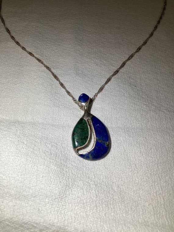 Vintage Sterling Silver Abstract  Pendant Lapis & 