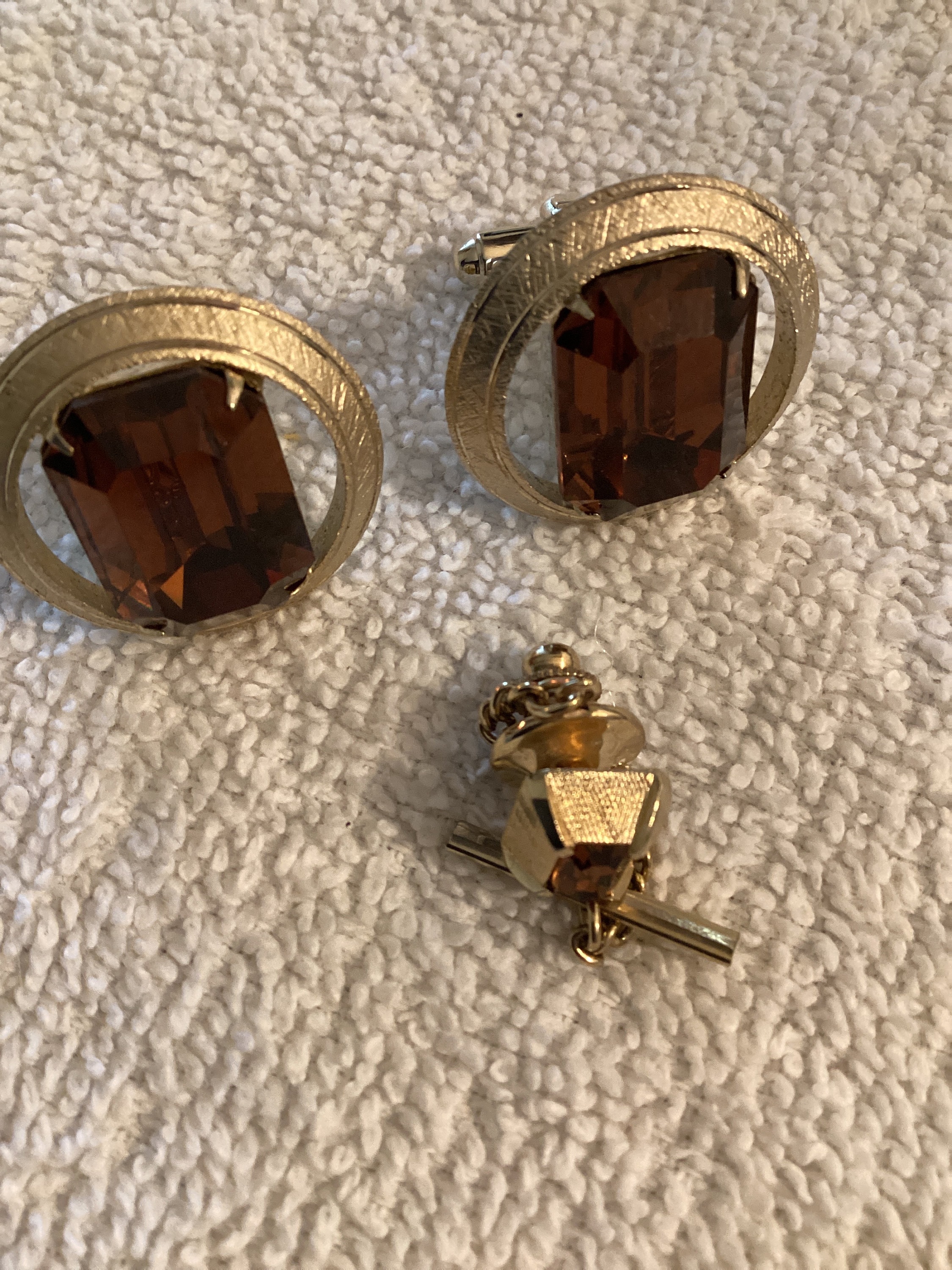 Mens Vintage Dante Cuff Links and Tie Tack Pin Set Design 1970s Smoky Amber Glass Etsy