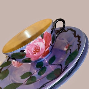 Vintage Japanese Floral Lusterware Tea cup and Saucer Set - 2 Sets! | Flower Design | GoldRoom1