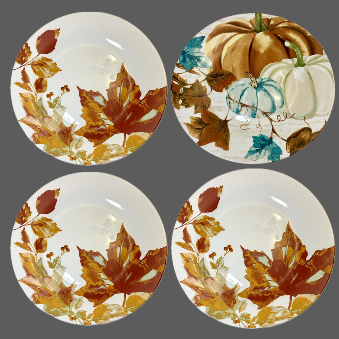 SET 4 Autumn Dinner Plates | Ceramic | Royal Norfolk | Assorted ...