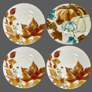 SET 4 Autumn Dinner Plates | Ceramic | Royal Norfolk | Assorted | Thanksgiving | Kitchen & Dining | Serving |  Pumpkin | Gift | GoldRoom1