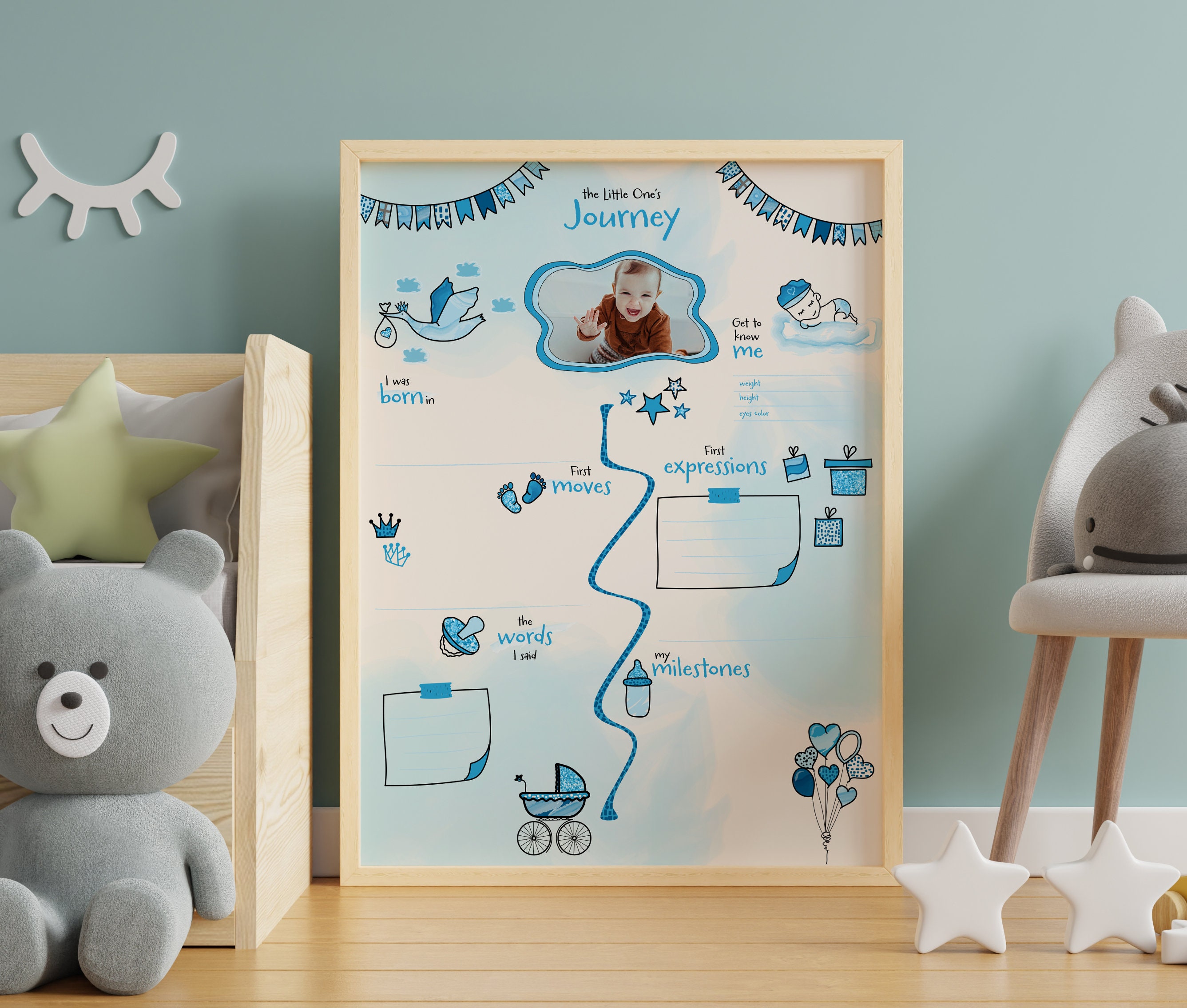 Wall Decor Blue for Baby Room Nursery Digital Journal for Toddler ...