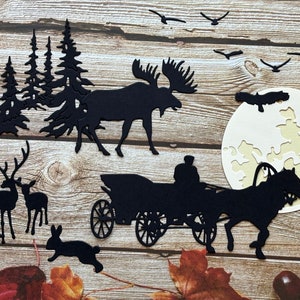 Papier découpé cheval et buggy
